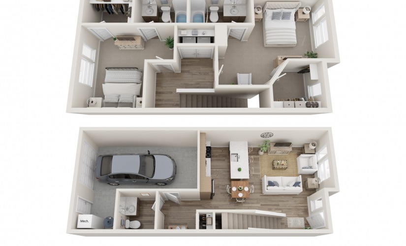 2x2.5 TH - 2 bedroom floorplan layout with 2.5 bathrooms and 1140 square feet